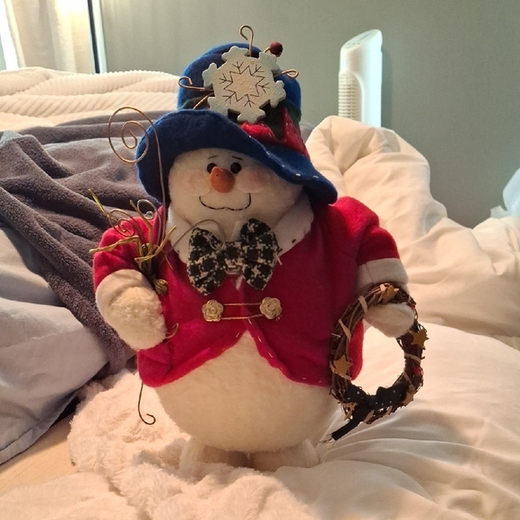 Handmade Other - Handmade Snowman with Red Jacket and Blue Hat